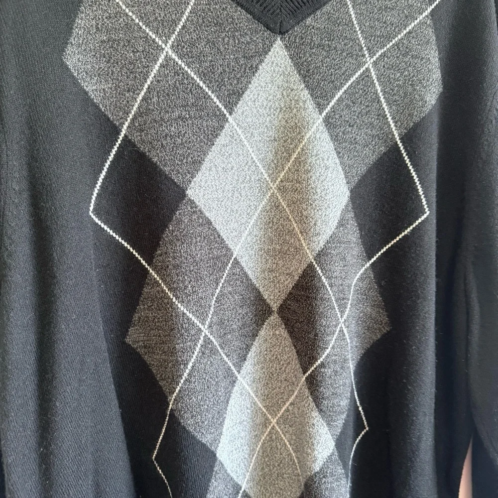 Dockers Black Argyle V-Neck Sweater XXL | Dark Academia Grandpa Core Aesthetic